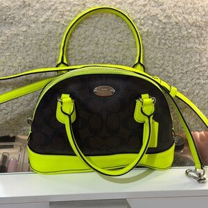 Coach Neon Yellow and Brown Satchel